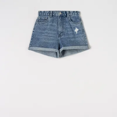 Sinsay Szorty jeansowe high waist - Niebieski