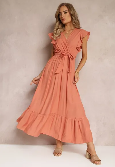 Renee Różowa Rozkloszowana Sukienka Maxi z Gumką w Talii Lavla