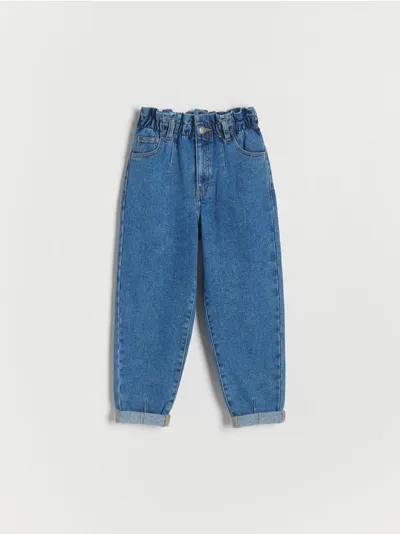Reserved Jeansy typu baggy, uszyte z bawełnianej tkaniny z dodatkiem elastycznych włókien. - niebieski