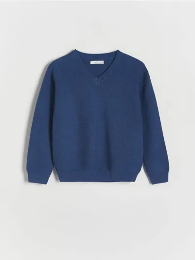 Reserved Sweter o klasycznym fasonie, wykonany ze strukturalnej dzianiny z bawełną. - granatowy