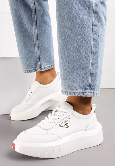Renee Białe Skórzane Sneakersy na Platformie z Niewielką Wstawką z Boku Renipa