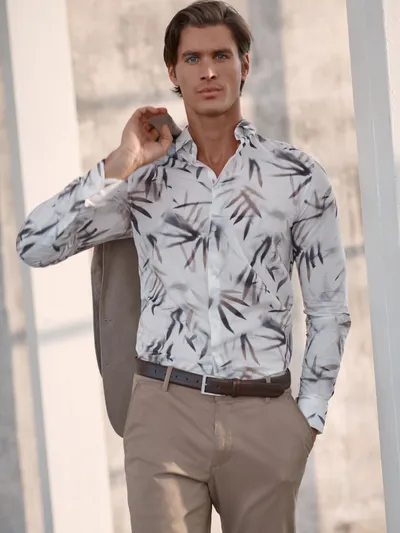 Top Secret Elegancka koszula męska w roślinny nadruk