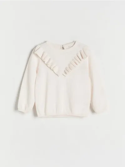 Reserved Sweter o swobodnym fasonie, wykonany dzianiny z bawełną i dodatkiem wełny. - złamana biel