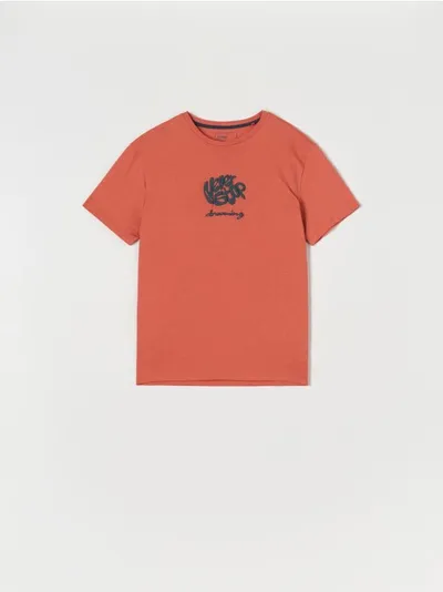 Sinsay Bawełniana koszulka z nadrukiem z przodu. - koralowy