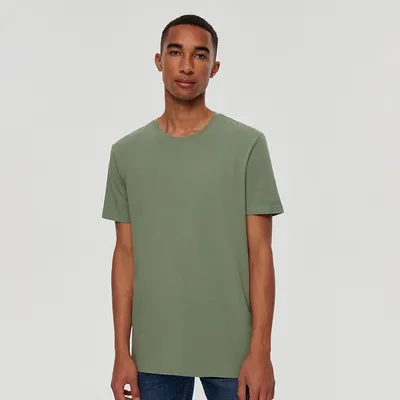 House Gładka koszulka slim fit oliwkowa - Zielony