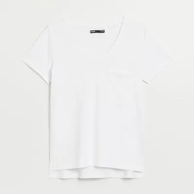 House Gładka koszulka z dekoltem w serek Basic biała - Biały