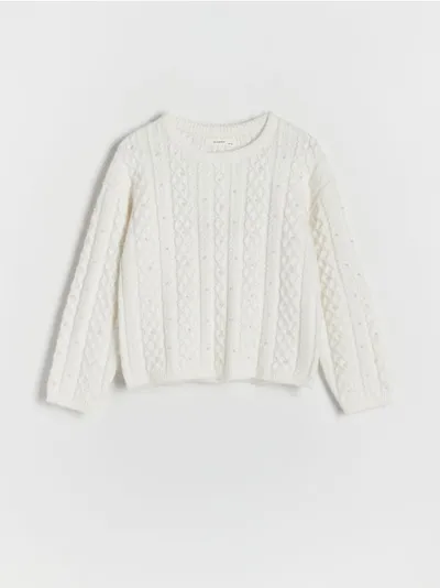 Reserved Sweter o swobodnym fasonie, wykonany z dzianiny. - złamana biel