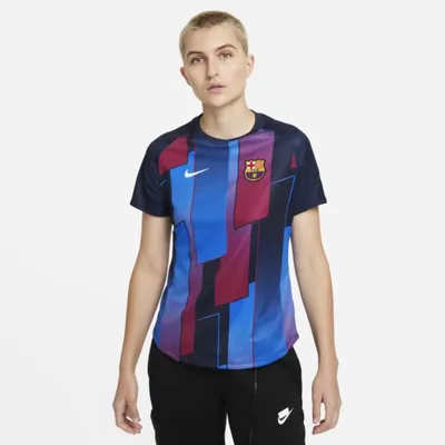 Nike Damska przedmeczowa koszulka piłkarska z krótkim rękawem FC Barcelona - Niebieski