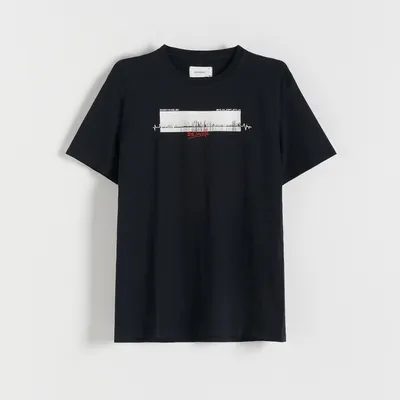 Reserved T-shirt regular z nadrukiem - Czarny