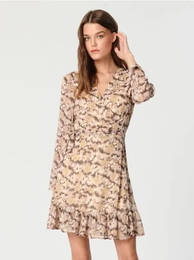 Sinsay Wzorzysta sukienka wiązana w pasie, wykonana z szybkoschnącego materiału. - wielobarwny