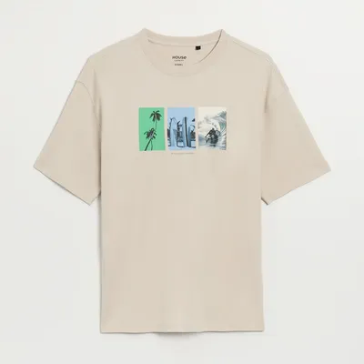 House Luźna koszulka z nadrukiem beżowa - Kremowy