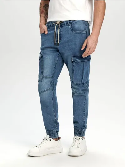 Sinsay Wygodne jeansy wykonane z bawełnianej tkaniny. - granatowy
