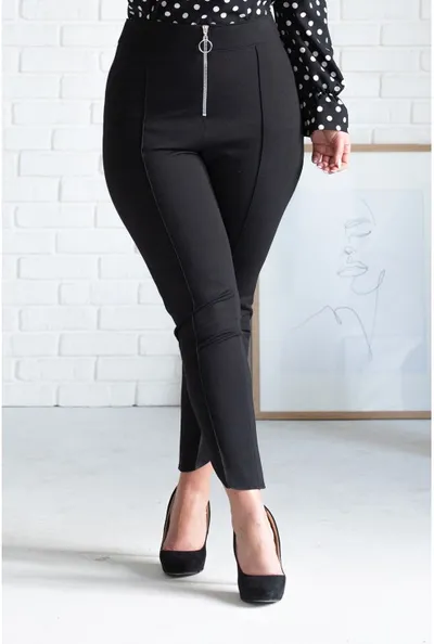 XL-ka Czarne eleganckie spodnie w kant z wysokim stanem - 7/8 FORNELIA