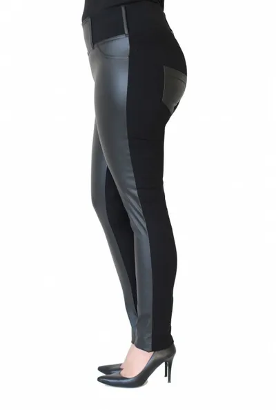 XL-ka POLSKIE czarne legginsy plus size z eko skórą AURELIA