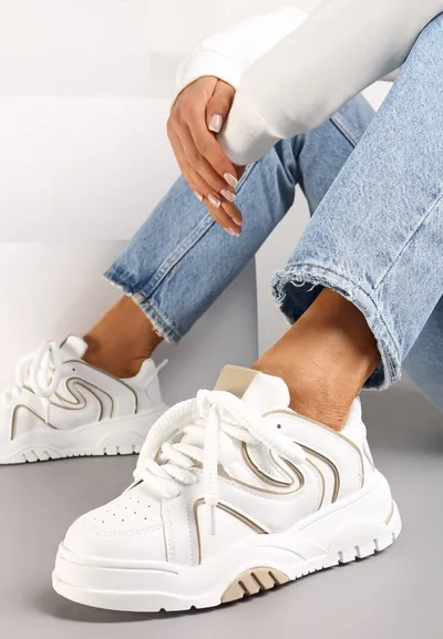 Renee Biało-Beżowe Sneakersy na Platformie z Grubymi Sznurówkami Imyria