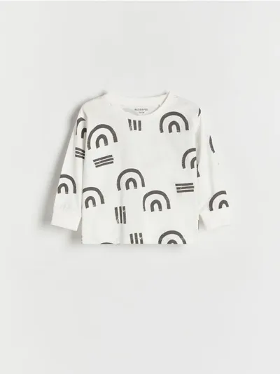 Reserved Koszulka longsleeve o swobodnym fasonie, wykonana z przyjemnej w dotyku, bawełnianej dzianiny. - złamana biel