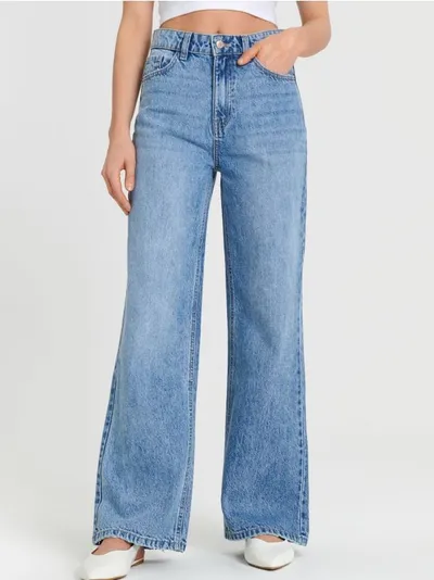 Sinsay Spodnie jeansowe o kroju wide leg uszyte w 100% z bawełny. - niebieski