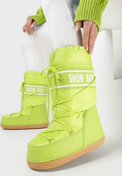 Born2be Zielone Ocieplone Śniegowce z Długą Cholewką na Platformie Carvina