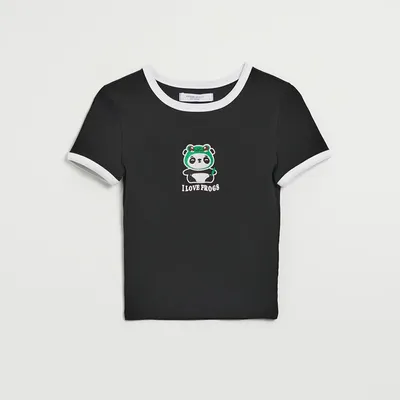 House Krótka koszulka z haftem I Love Frogs czarna - Czarny