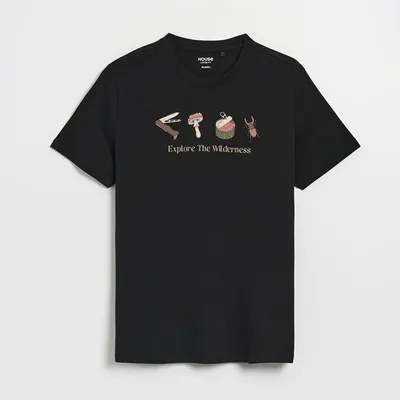 House Luźna koszulka z nadrukiem czarna - Czarny