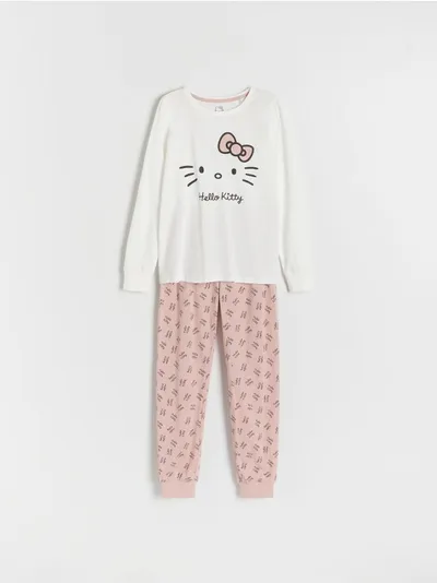 Reserved Piżama składająca się z koszulki i spodni, uszyta z bawełny. - pastelowy róż