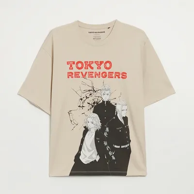House Luźna koszulka z nadrukiem Tokyo Revengers - Kremowy
