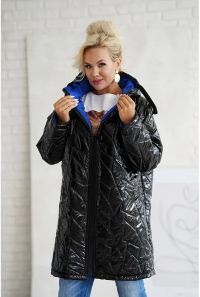 XL-ka Czarna ciepła długa pikowana kurtka z kapturem - Venice
