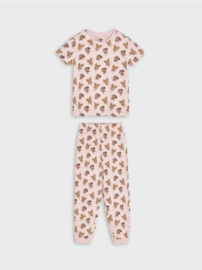 Sinsay Wygodna, bawełniana piżama dwuczęściowa z nadrukiem Psiego Patrolu na całości. - różowy
