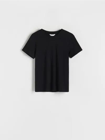 Reserved T-shirt z kolekcji PREMIUM, wykonany z gładkiej, bawełnianej dzianiny. - czarny