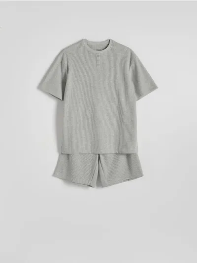 Reserved Dwuczęściowa piżama, wykonana z dzianiny. - jasnoszary