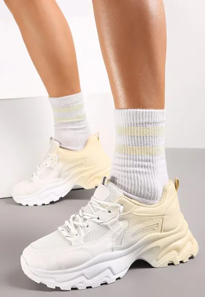 Renee Biało-Beżowe Sneakersy z Podwójnymi Sznurówkami Ombre Tecolo