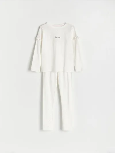 Reserved Piżama składająca się z koszulki i spodni, wykonana z dzianiny z bawełny. - złamana biel