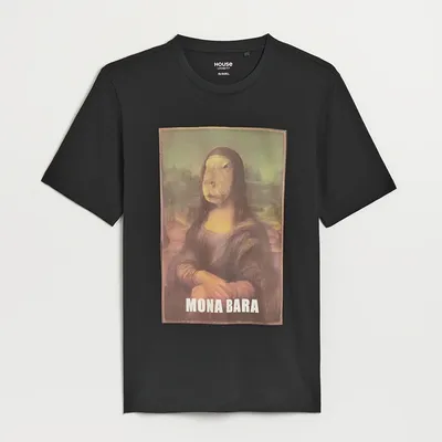 House Luźna koszulka z nadrukiem Mona Bara - Czarny