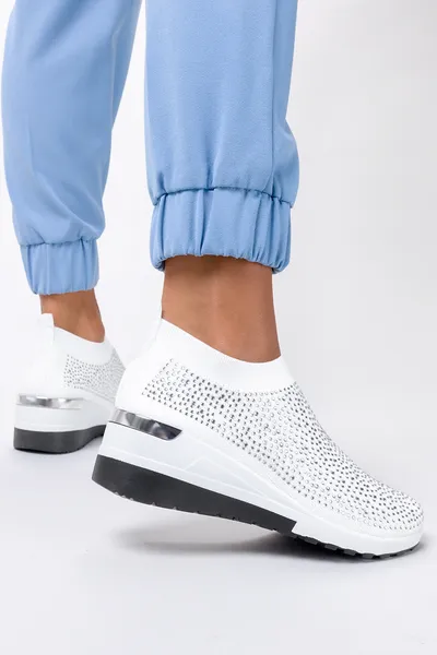 Casu Białe sneakersy na koturnie z cyrkoniami buty sportowe slip on casu sj2139-2