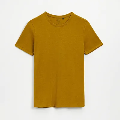 House Koszulka Basic z melanżowej dzianiny pika musztardowa - Żółty