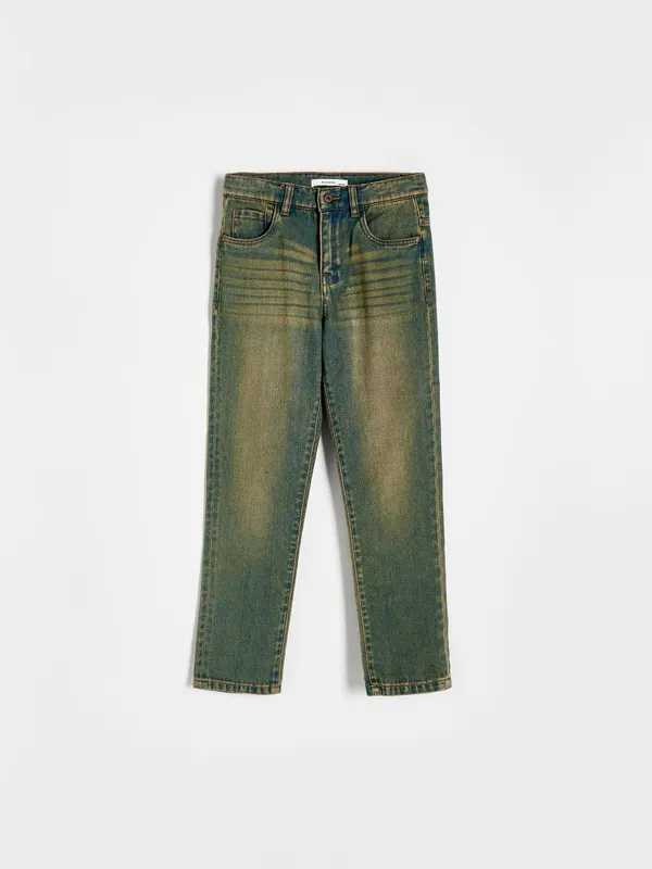 Jeansy o regularnym fasonie, wykonane z bawełnianej tkaniny z dodatkiem elastycznych włókien. - granatowy