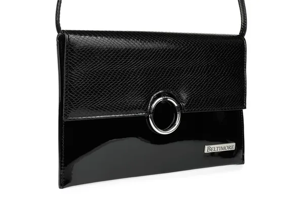 Czarna oryginalna damska torebka kopertówka na pasku usztywniana W63 czarny