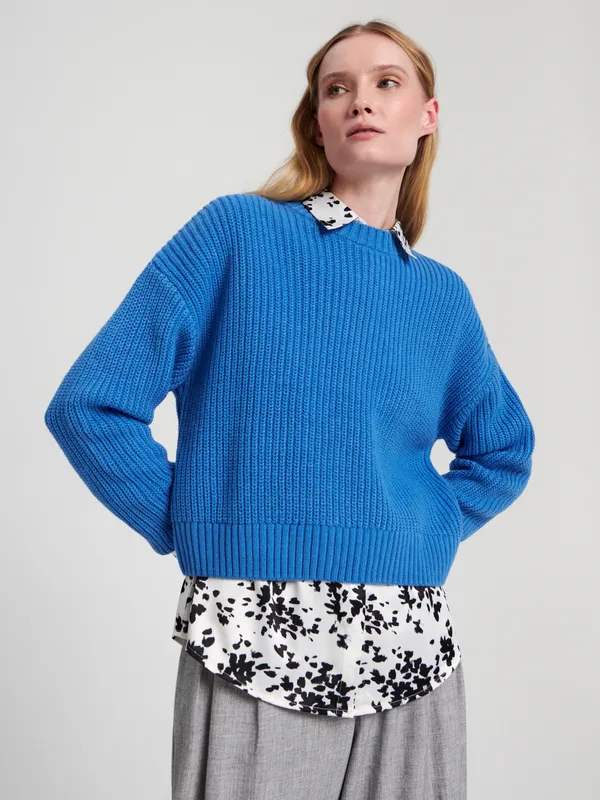 Sweter z miękkiej dzianiny - Niebieski