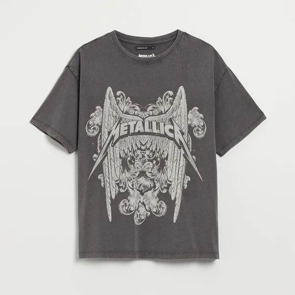Luźna koszulka z nadrukiem Metallica - Szary