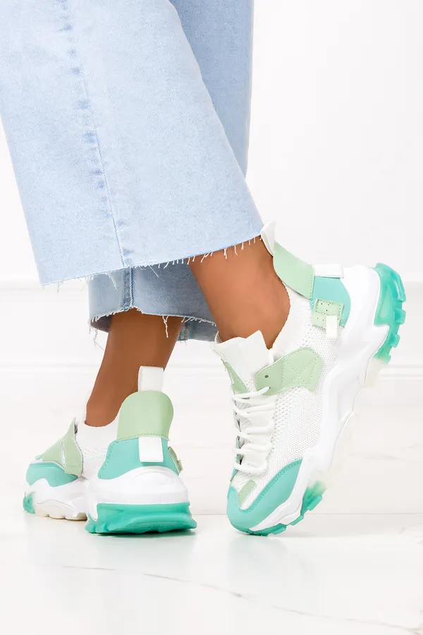Zielone sneakersy na platformie damskie buty sportowe sznurowane casu 8260-5