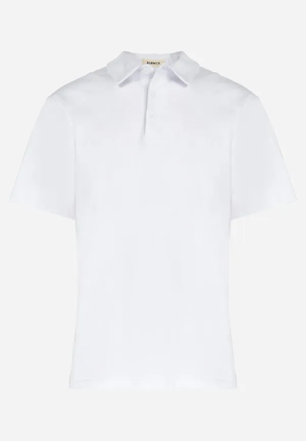 Biała Bawełniana Koszulka Polo z Guzikami Przy Dekolcie Tasnem