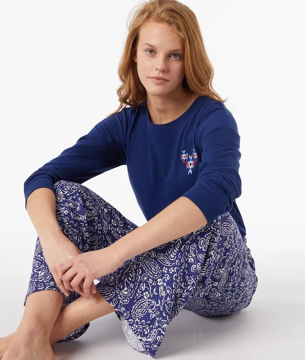 Soumia T-Shirt Manches Longues Imprimé 100% Coton Biologique - Niebieski