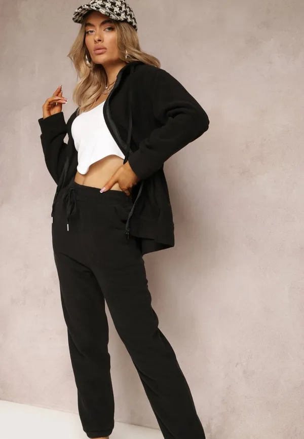 Czarny Komplet Dresowy 2-częściowy z Bluzą i Spodniami Bennila