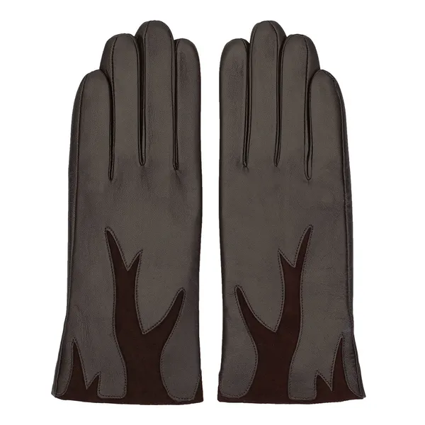 Damskie rękawiczki ze skóry z zamszową wstawką