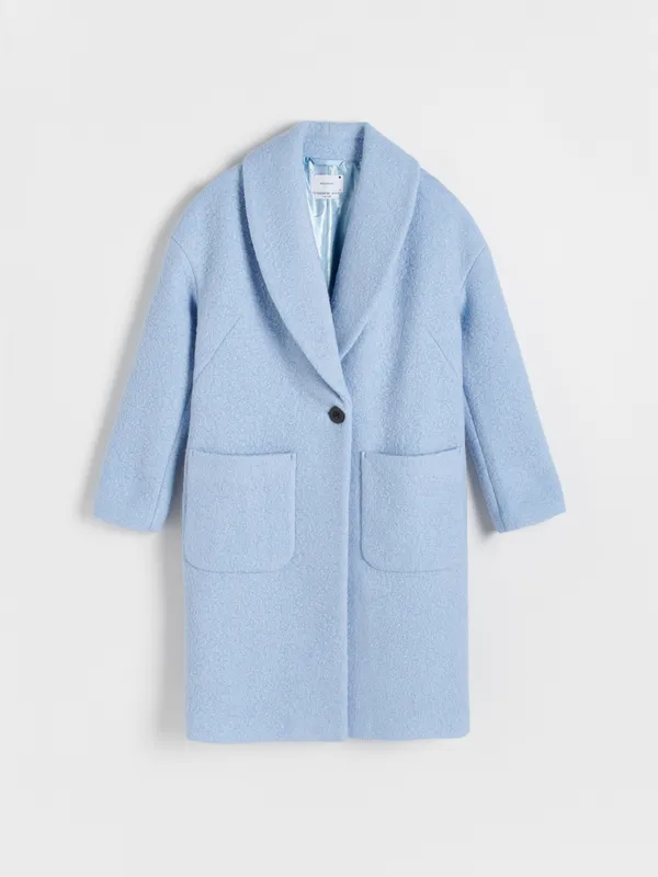 Płaszcz o prostym kroju, wykonany z tkaniny z wełną. - jasnoniebieski