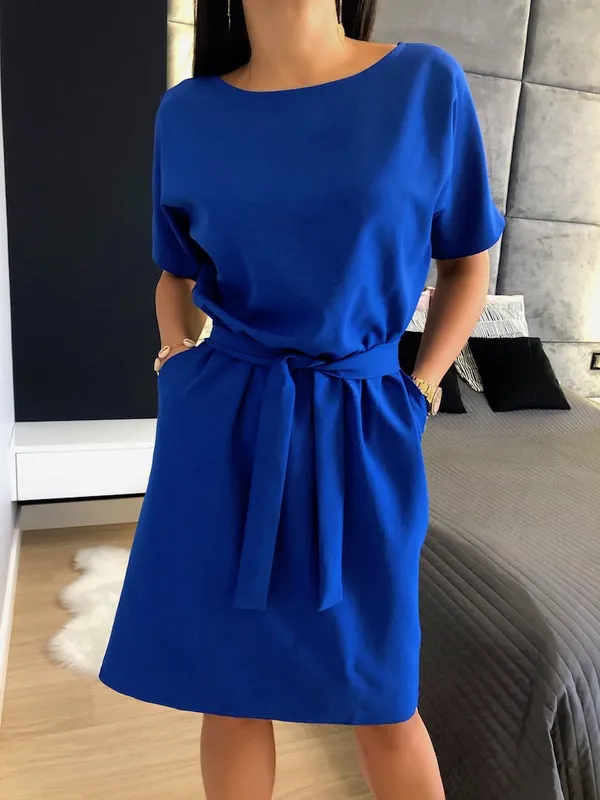 Kobaltowa Sukienka z Paskiem 7907-521-B