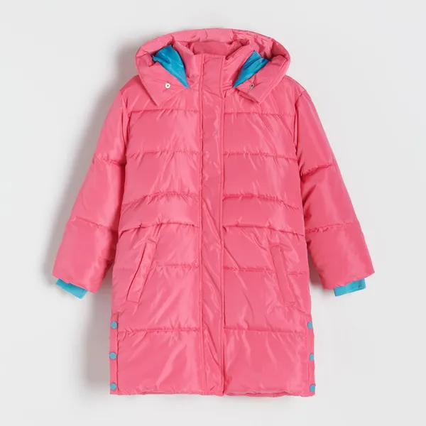 Pikowany płaszcz z kapturem - Różowy