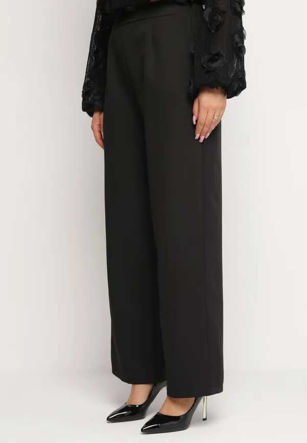 Czarne Eleganckie Spodnie z Szerokimi Nogawkami Kahinuni