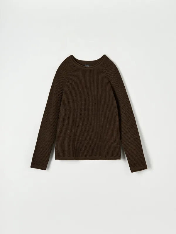 Sweter o regularnym kroju z waflowym splotem, uszyty w 100% z bawełny. - brązowy
