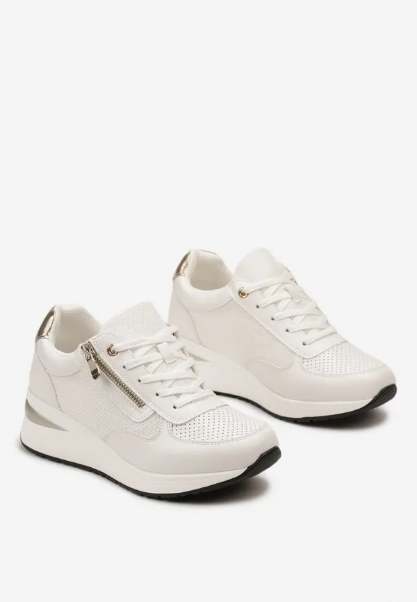 Białe Sneakersy na Koturnie Ozdobione Krótkim Suwakiem Yurgia